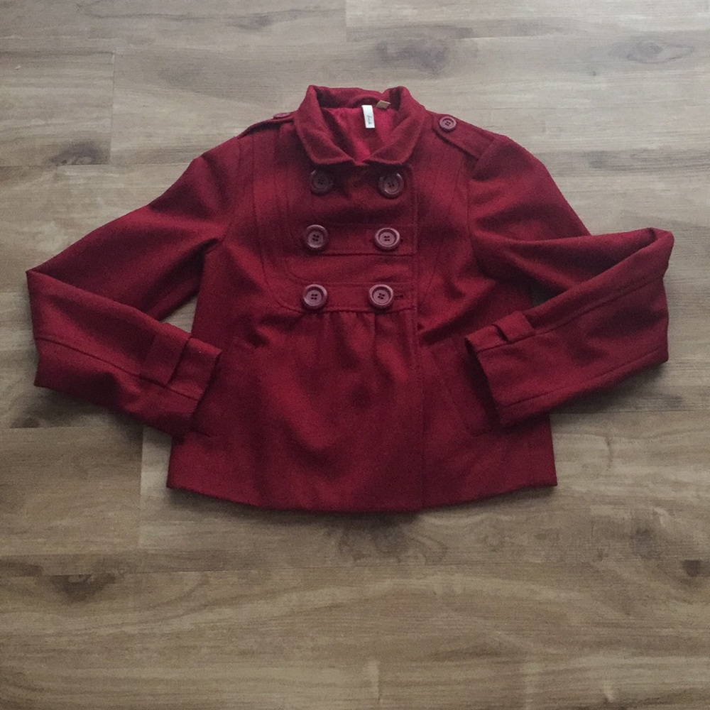 Red jacket / pea coat / 40% wool